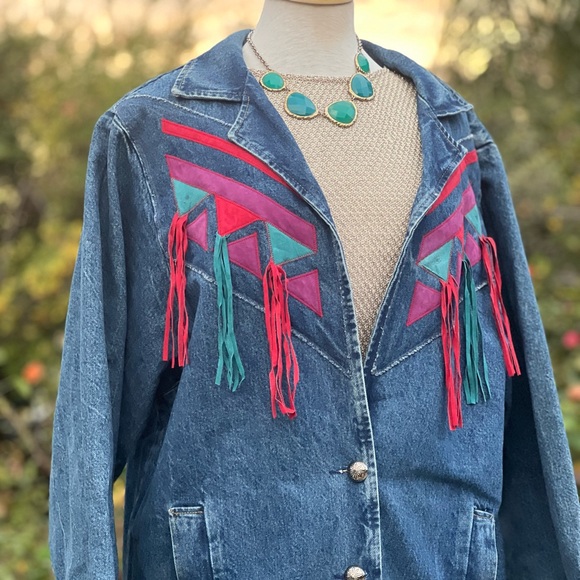 VINTAGE PIONEER WEAR Denim southwestern fringed duster jacket|14 - Picture 12 of 15